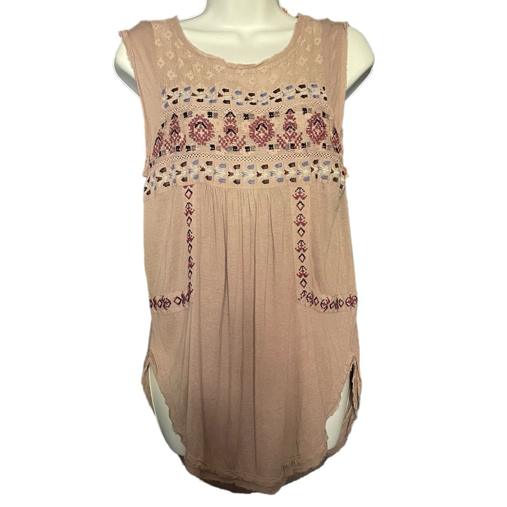 Free People Blush Pink Embroidered Tank Top